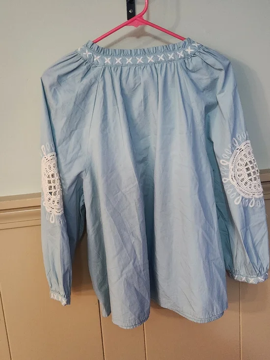 Wonderly Mint Boho Peasant Top - White Floral Embroidery & Tassels Large - Picture 4 of 16